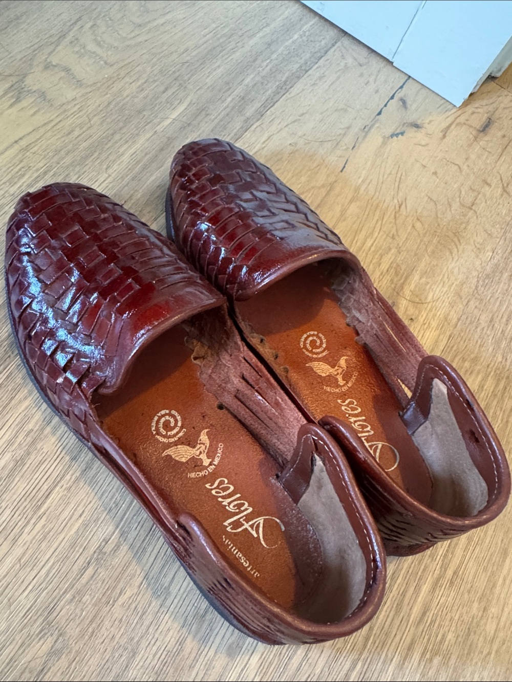 Woven Leather Slip-On Loafers in Burgundy